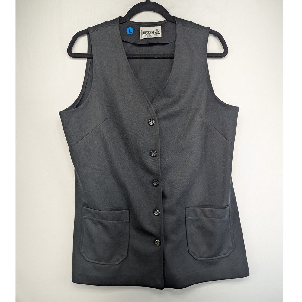 Cricket Lane Vintage Black Button Front Vest with Pockets Made in USA Large